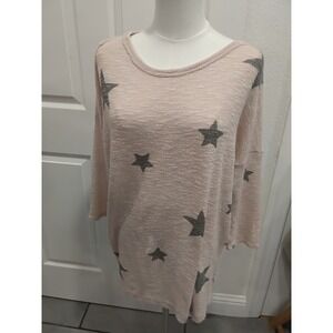 First Love Lovelyn Pink Star Print Oversized Knit Sweater Women One Size